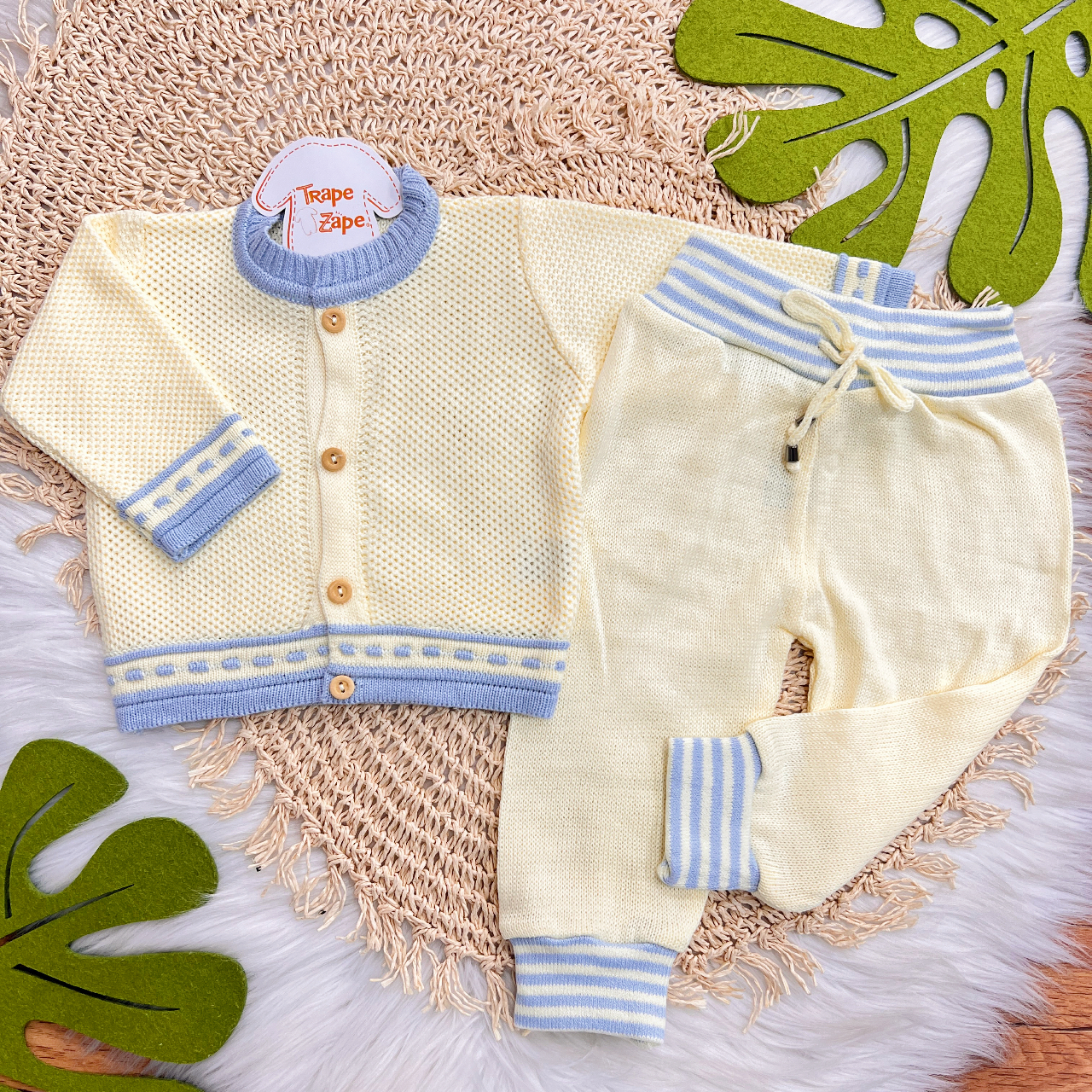 Conj de Linha Tijolinho - Amarelo com Azul